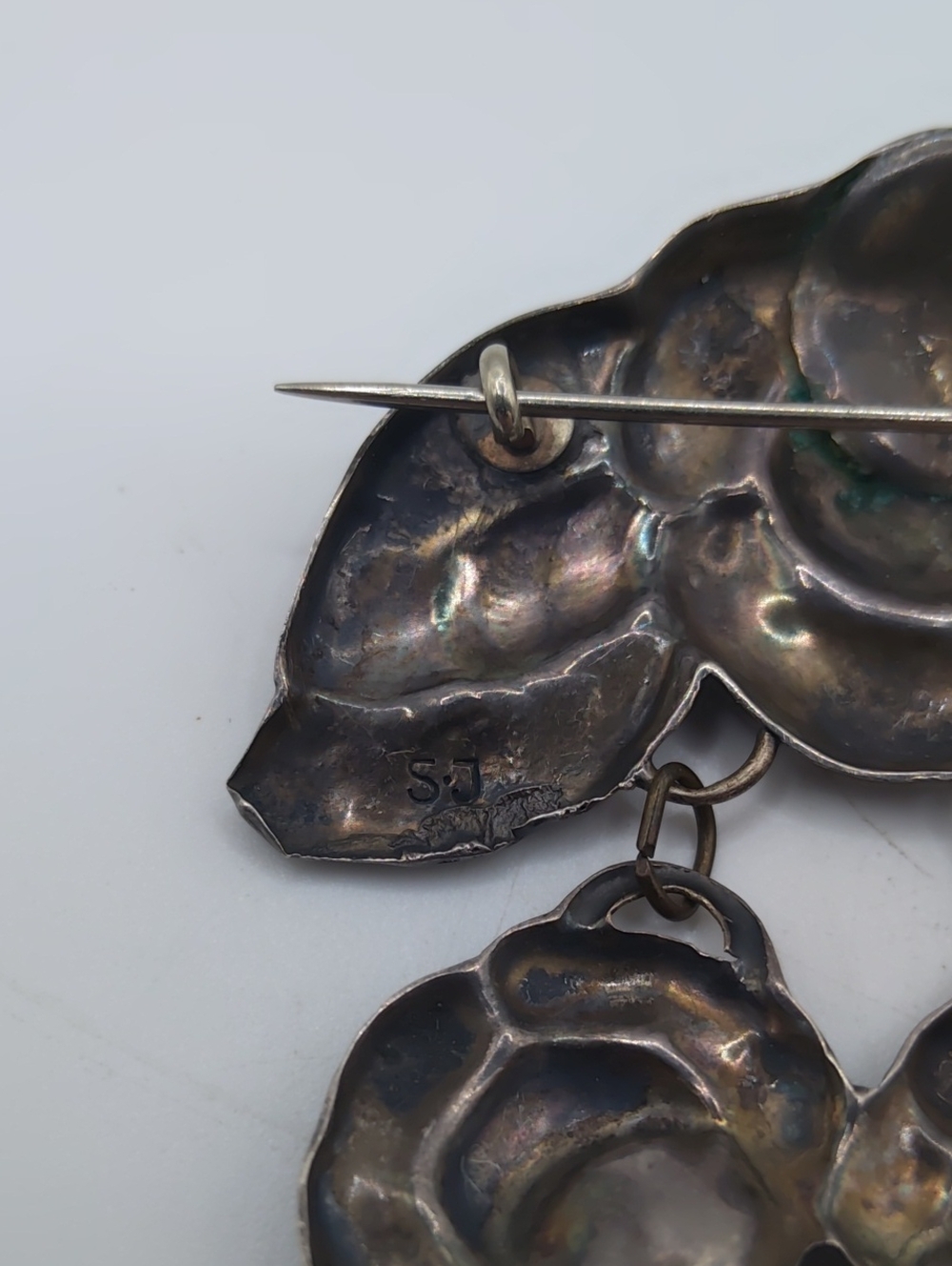 S Jacobsen Danish Skønvirke Art Nouveau Silver and Chrysoprase Brooch - Picture 3 of 9